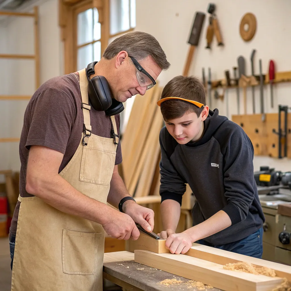 Master carpenter instructing a student